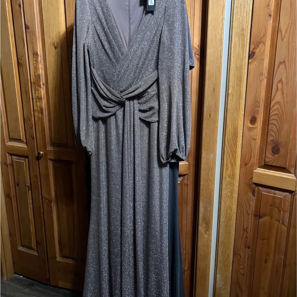 Betsy & Adam Metallic Long Sleeve Dress